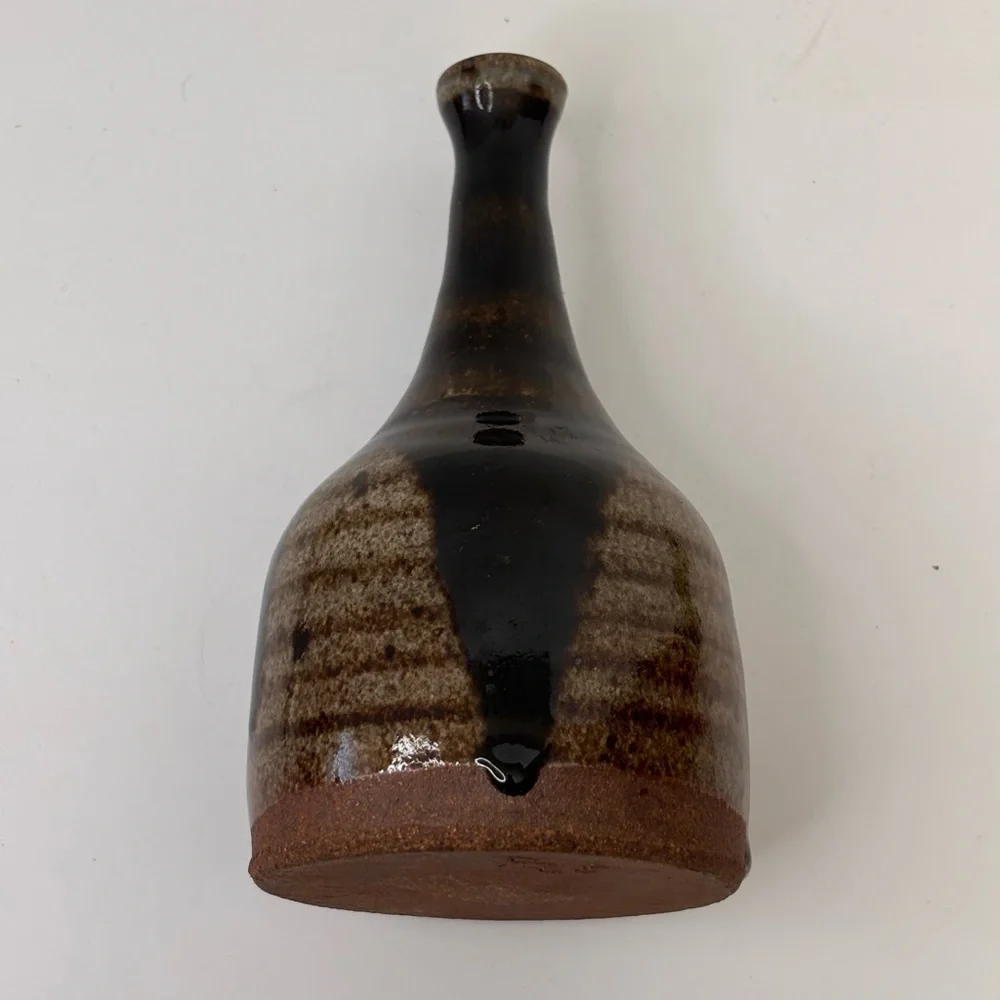 VTG, MCM, Hand Thrown Pottery, Bud Vase, Drip Glazed, Signed By Artist 6.5”